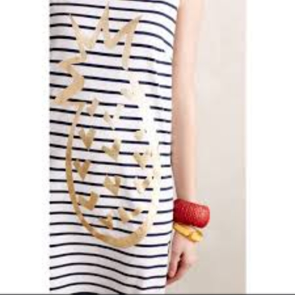 Anthropologie Whit Too Gleaming Lanai Dress- XSmall, striped with gold pineapple - Picture 2 of 13